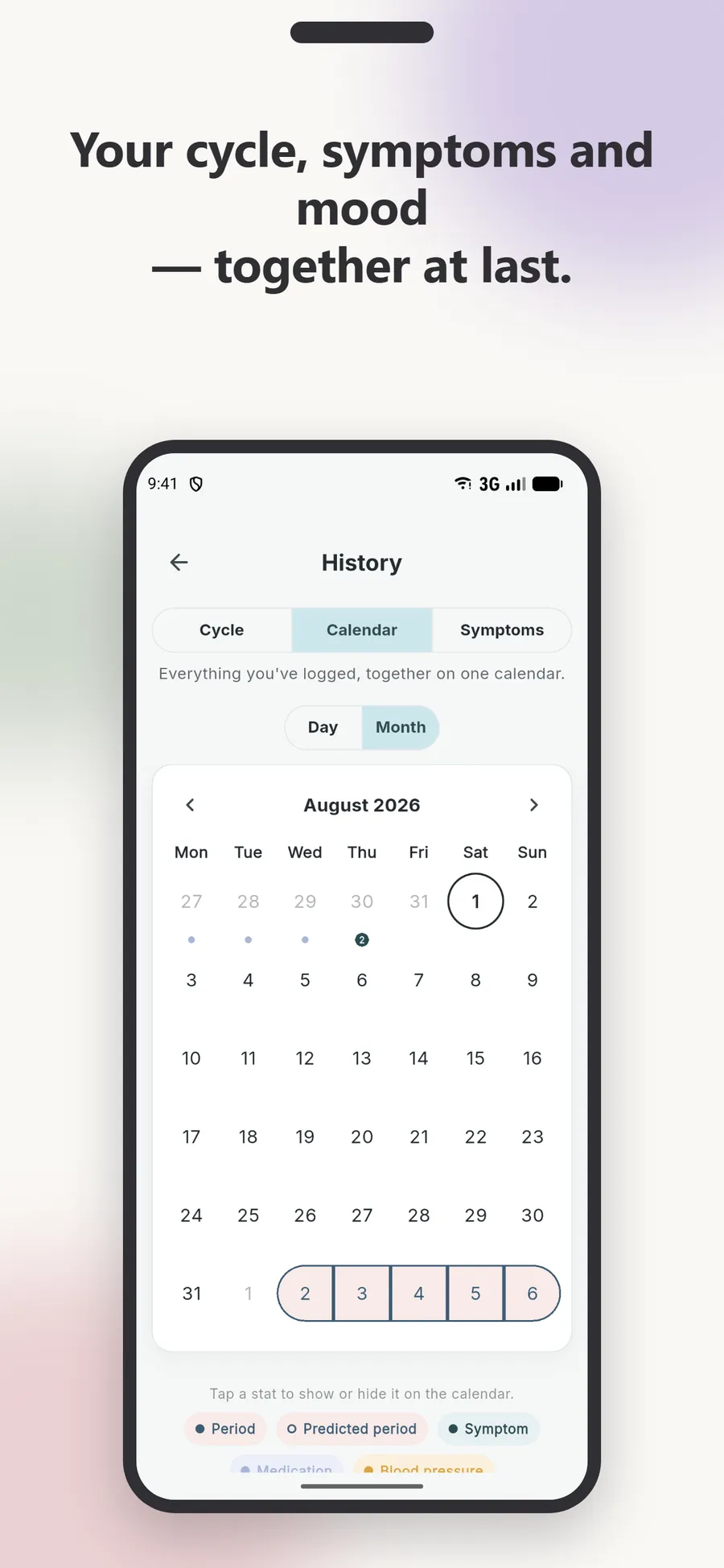 Persephone menstrual cycle tracking screen