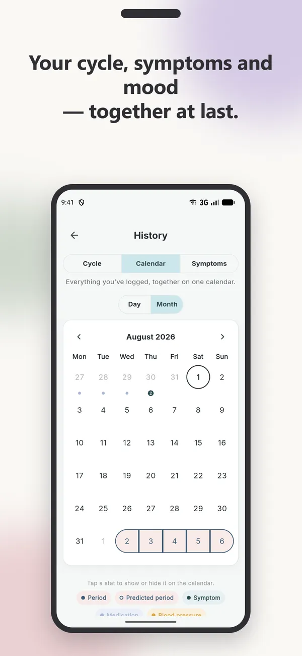 Persephone menstrual cycle tracking screen