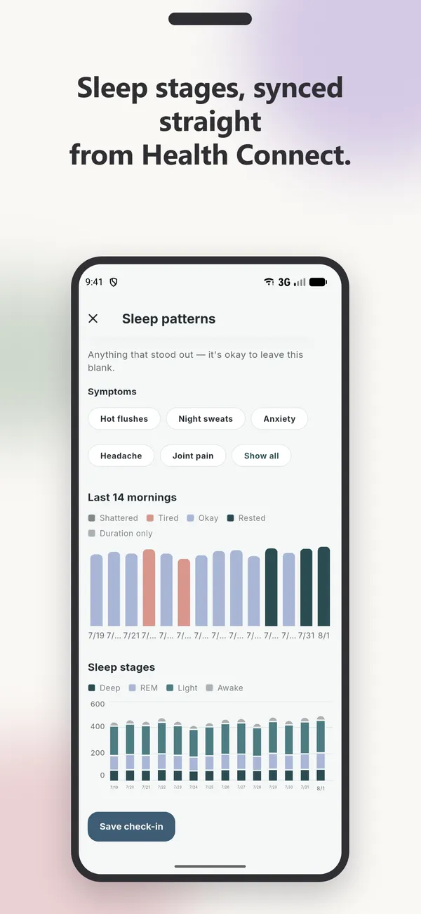 Persephone sleep tracking screen