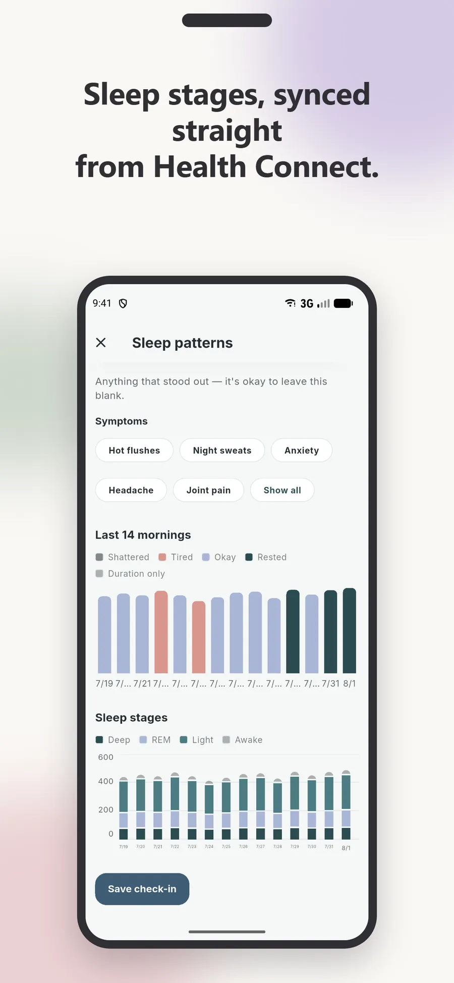 Persephone sleep tracking screen